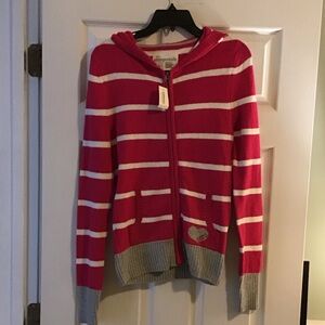 Aeropostale Ribbed Fitted Sweater Top Long Sleeve Size Large Pink Full Zip New